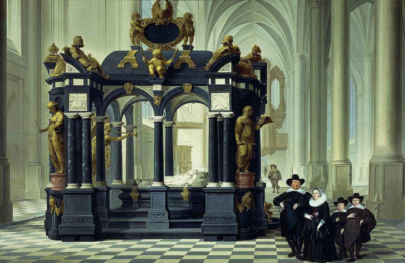Une famille près du tombeau de Guillaume Ier dans la Nieuwe Kerk de Delft