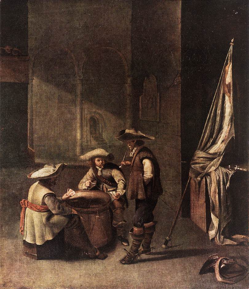 Salle de garde avec soldats jouant aux cartes