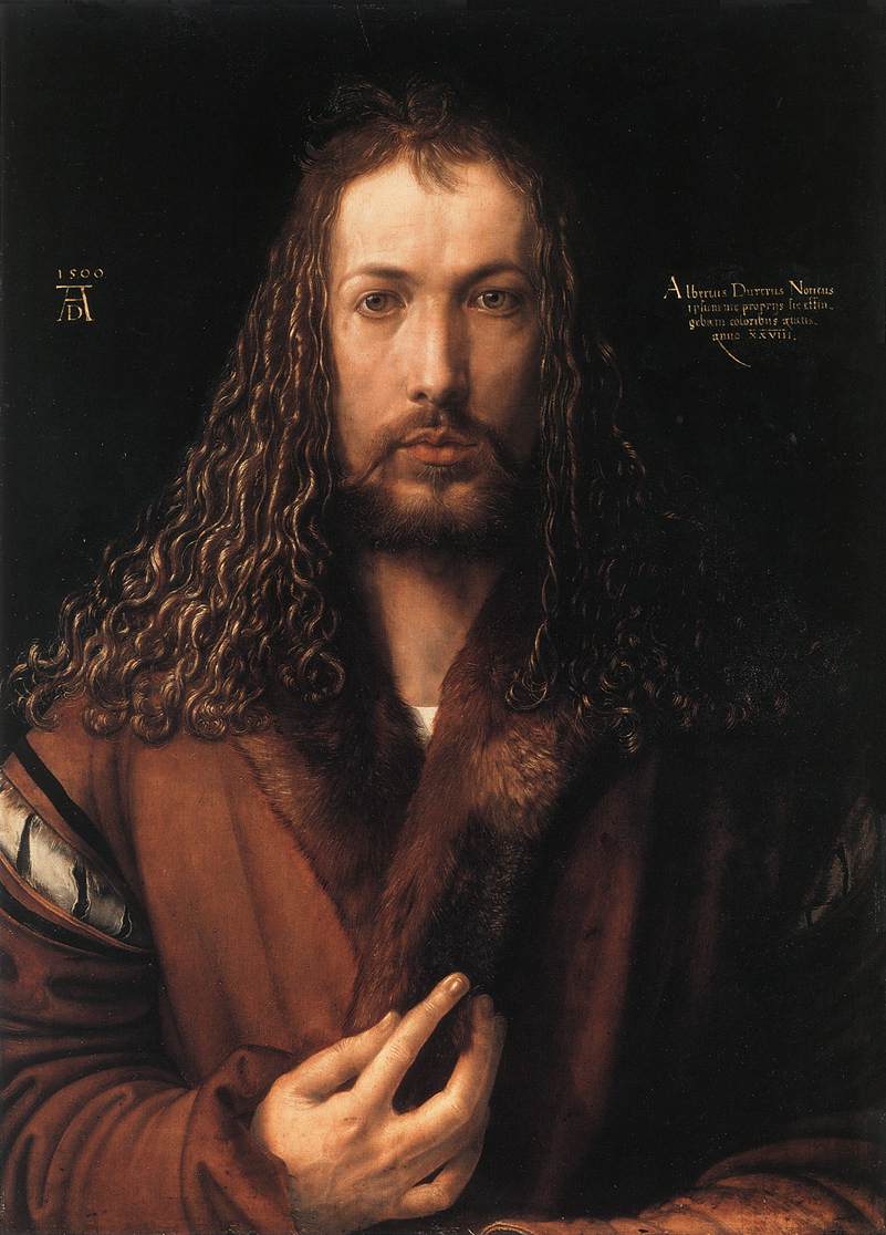 Autoportrait en robe à col en fourrure