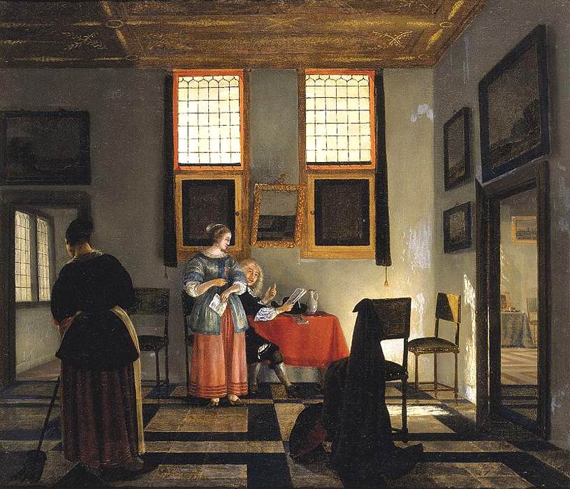 Intérieur avec personnages assis