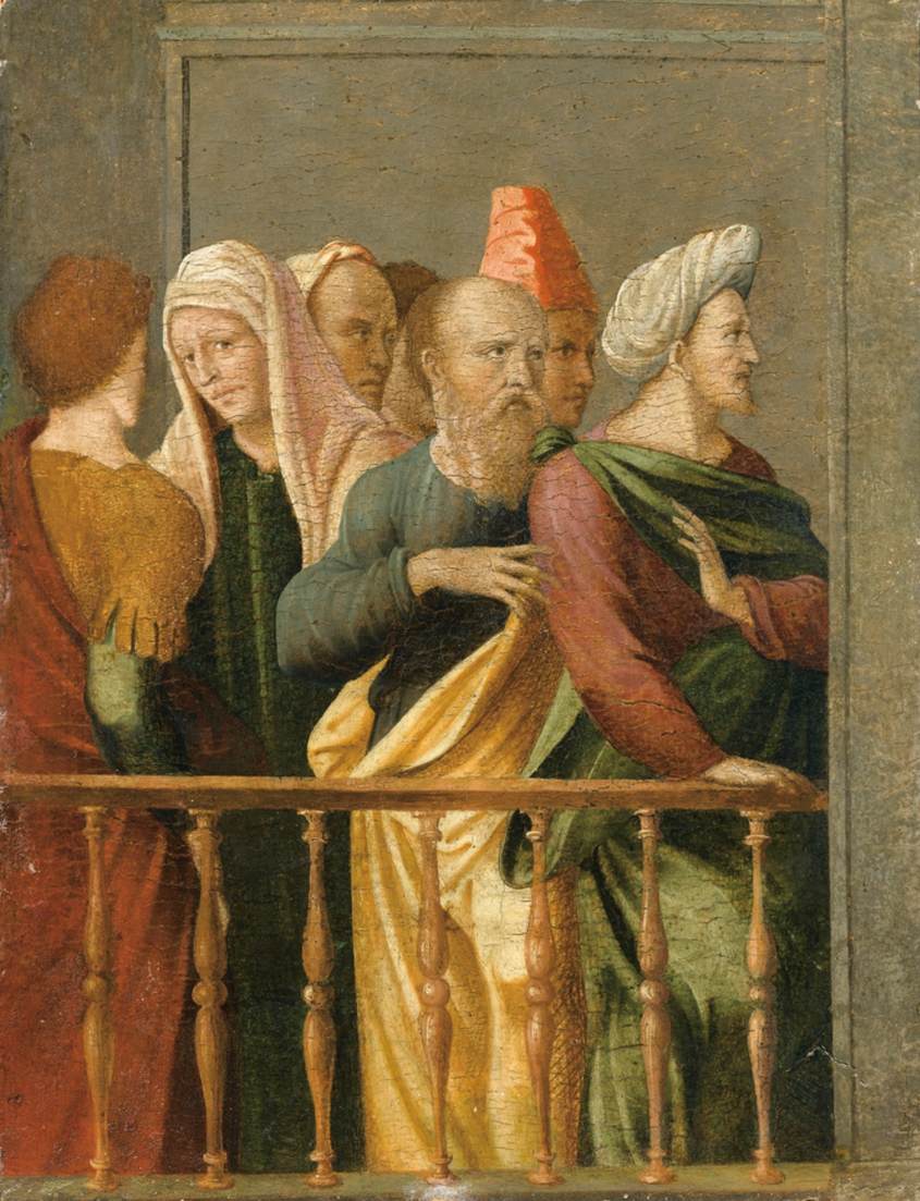 Groupe de personnages près d'une balustrade