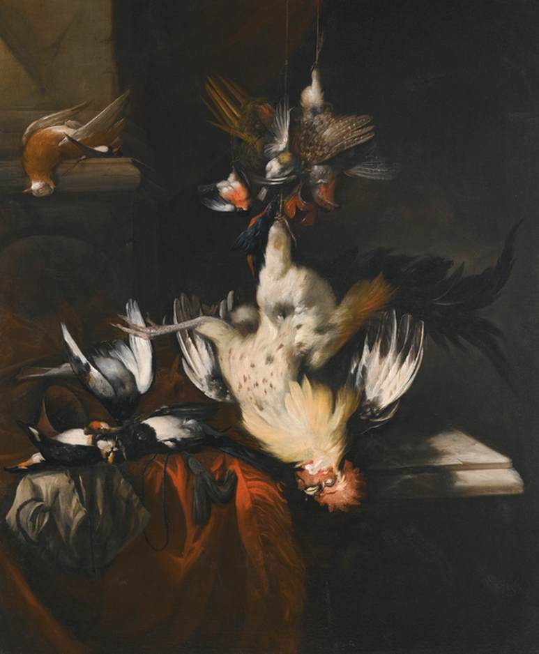 Nature morte de gibier et d'oiseaux chanteurs