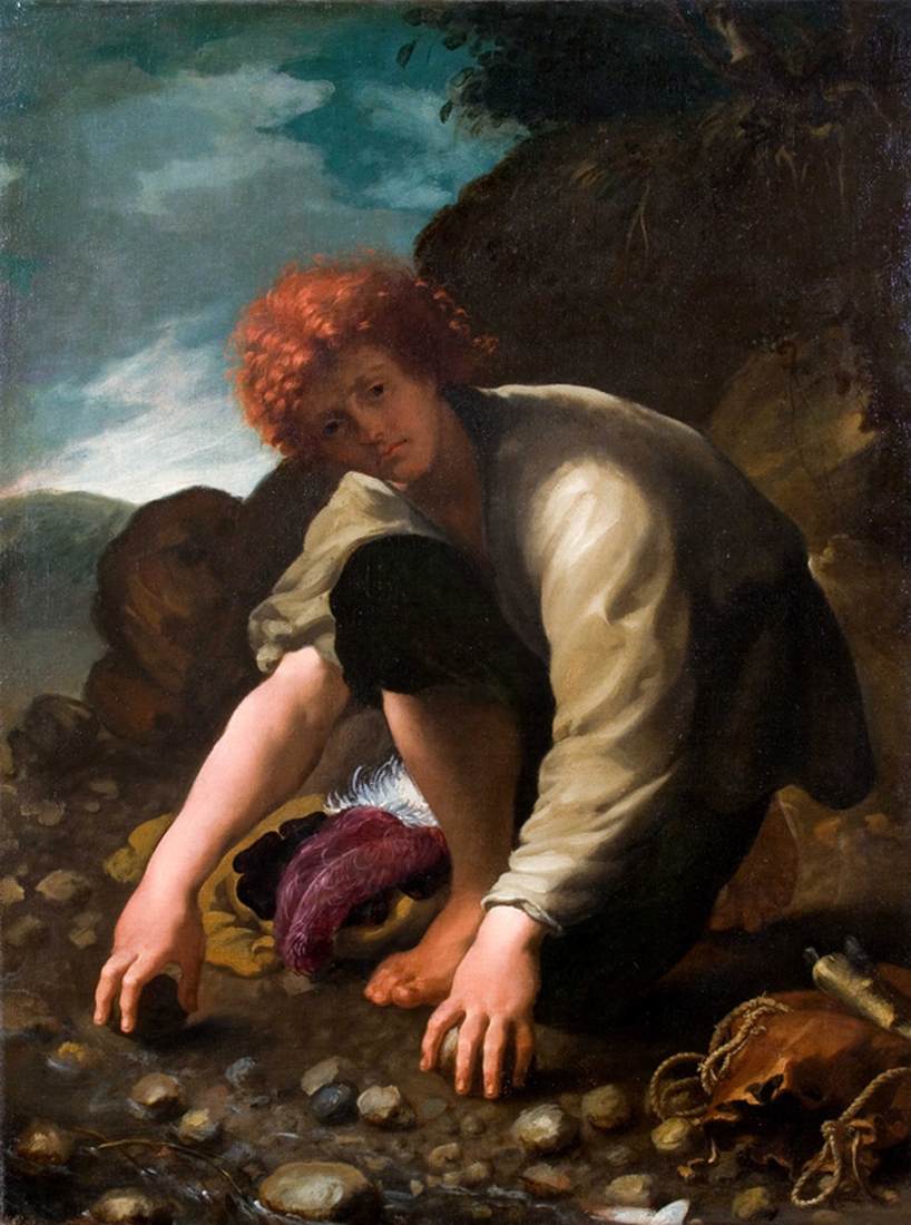 Le jeune David ramassant des pierres pour sa fronde