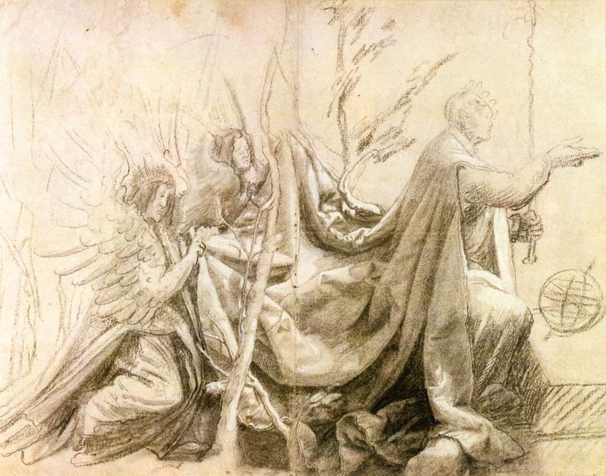 Roi agenouillé avec deux anges