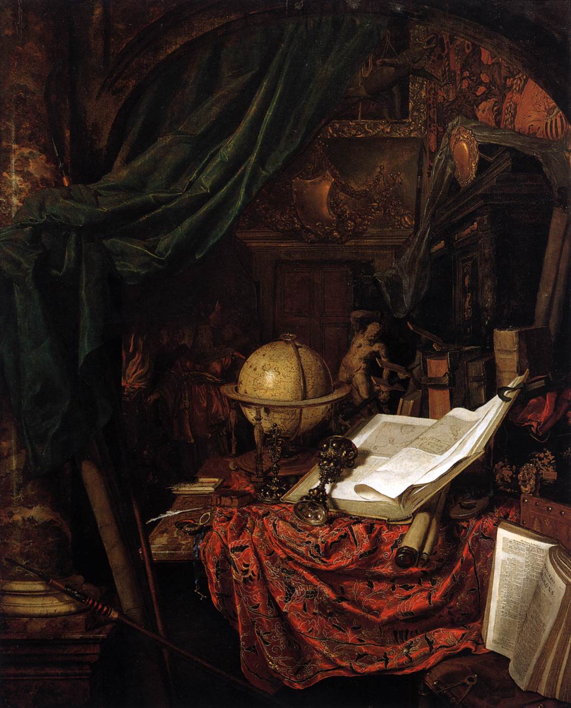 Nature morte au globe, aux livres et à la soie chinoise