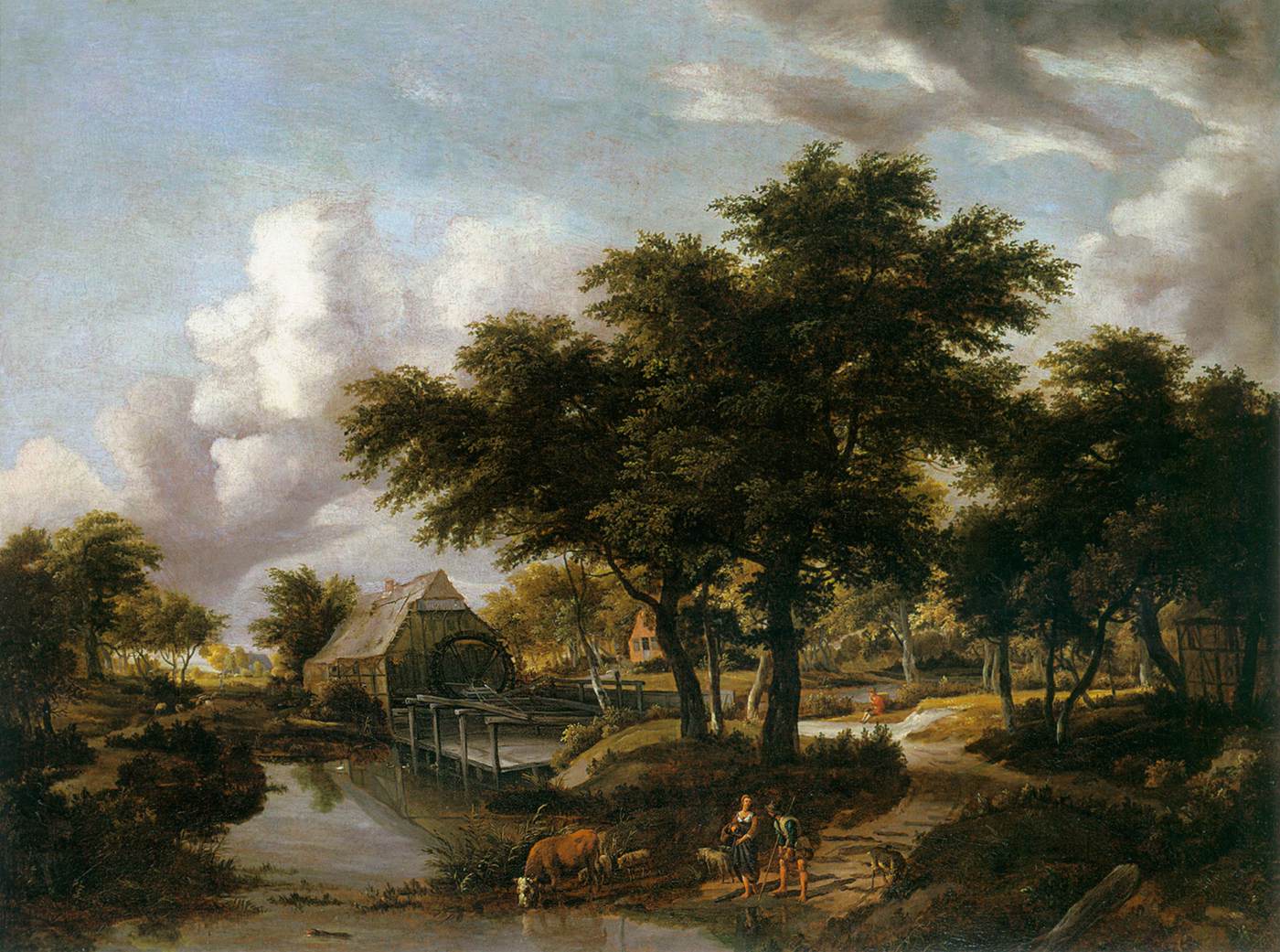 Paysage boisé avec un moulin à eau
