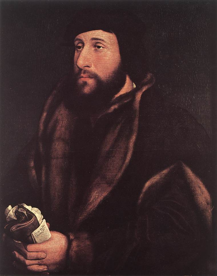 Portrait d'un homme tenant des gants et une lettre