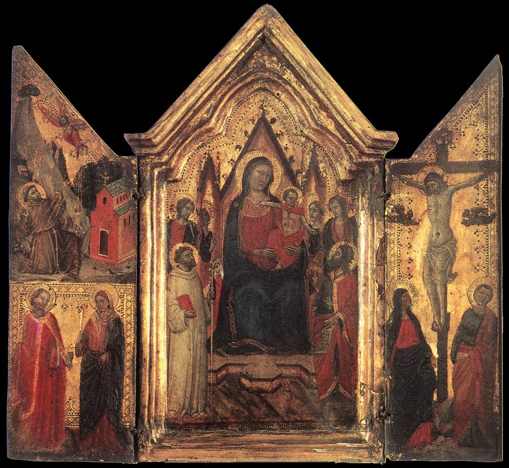 Madone trônante entourée d'anges et de saints