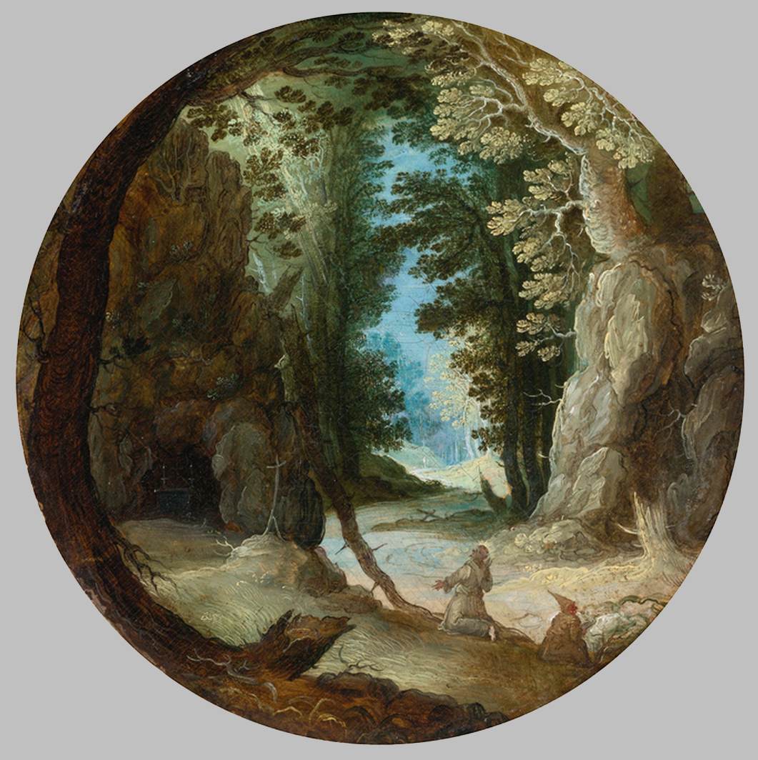 Moines dans un paysage boisé