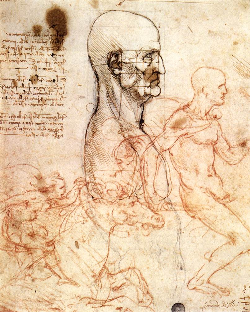 Profil d'un homme et étude de deux cavaliers