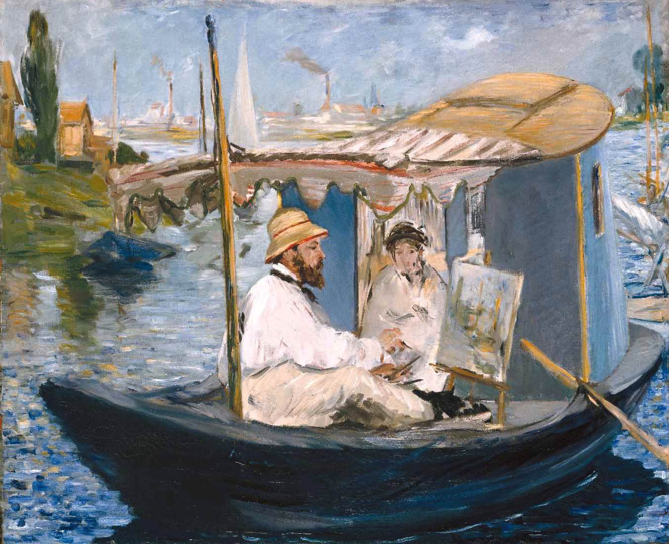 Claude Monet peignant sur sa barque-atelier à Argenteuil