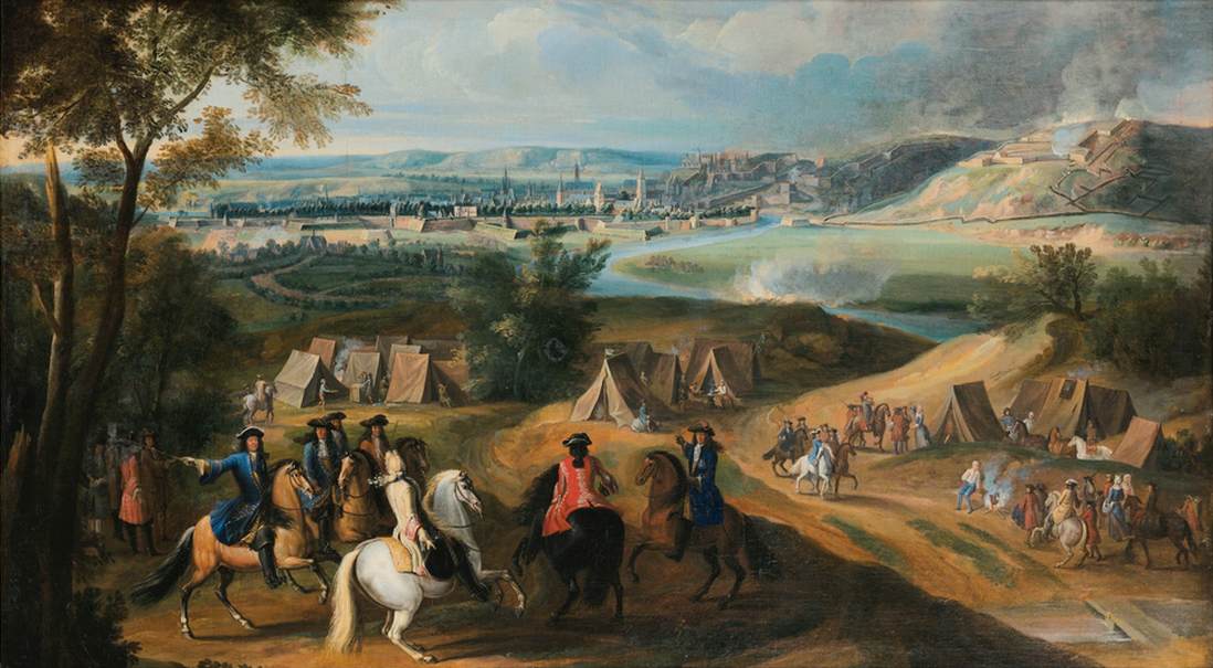 Le roi Louis XIV et sa suite au siège d'une ville fortifiée
