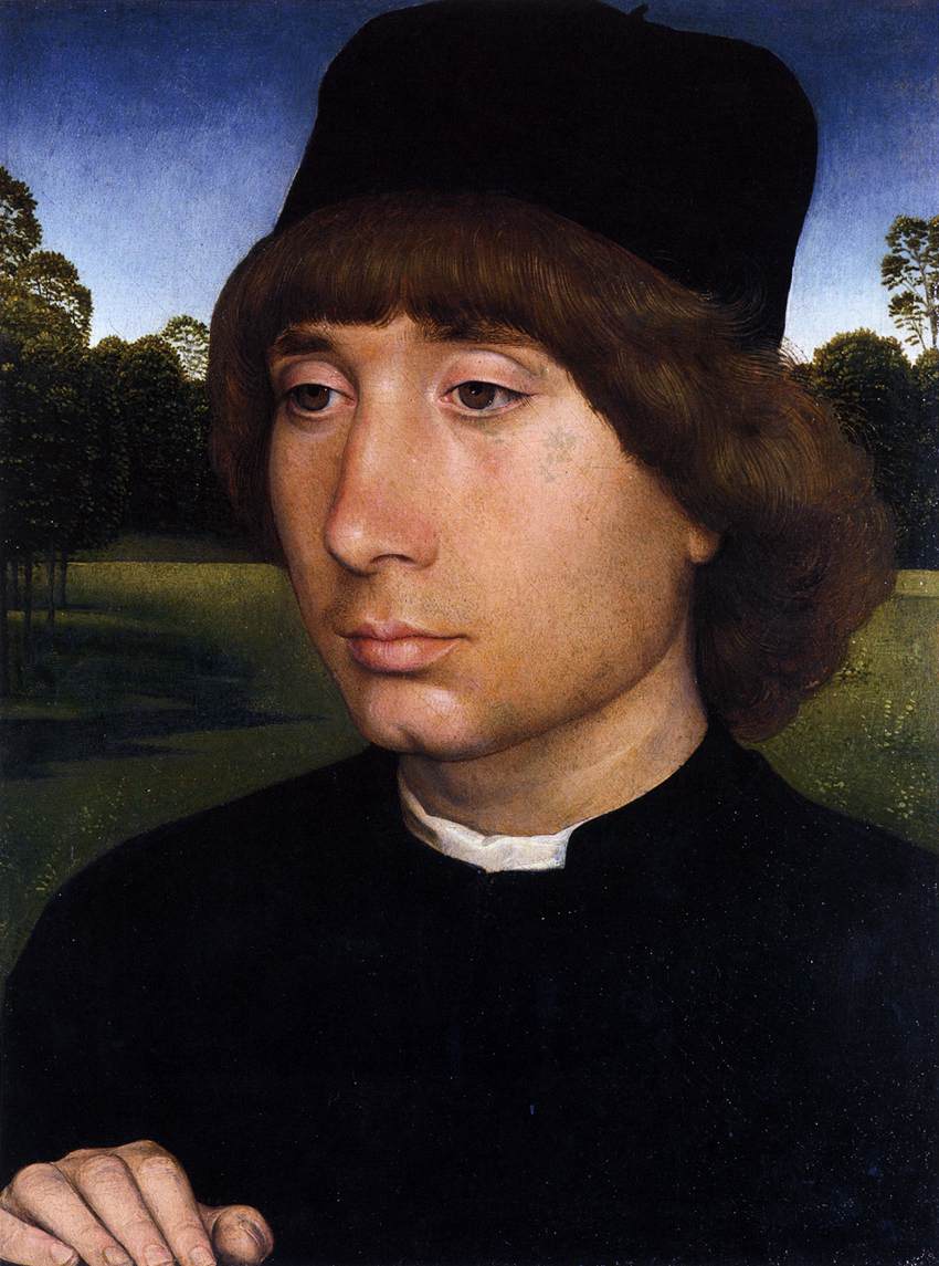 Portrait d'un jeune homme devant un paysage