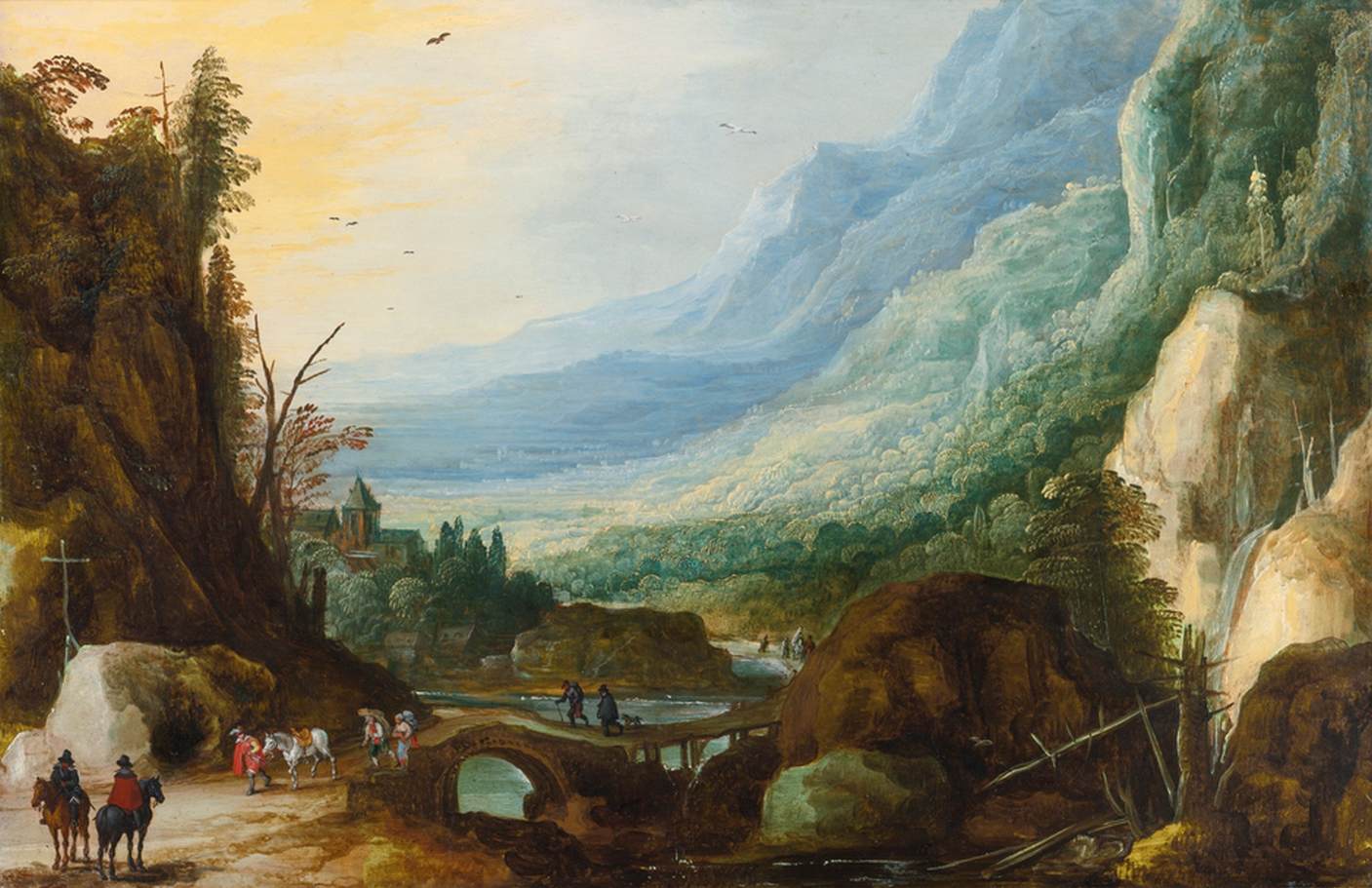 Paysage montagneux avec un pont sur une rivière