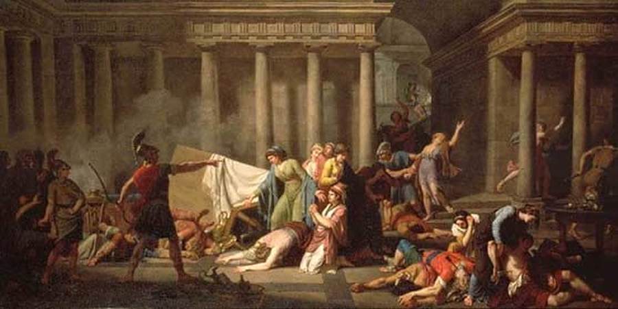 Ulysse rentrant à son palais après avoir tué les amants de Pénélope
