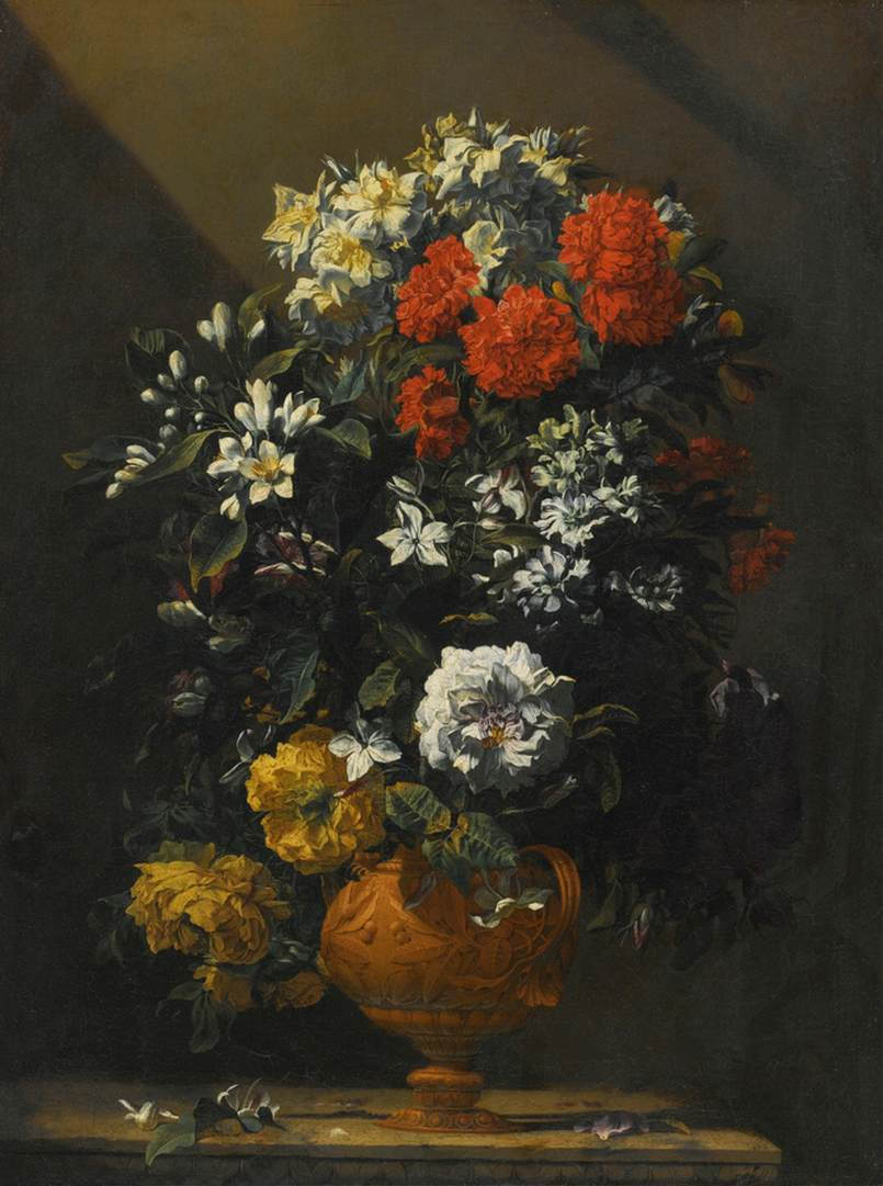 Nature morte de fleurs dans un vase en bronze