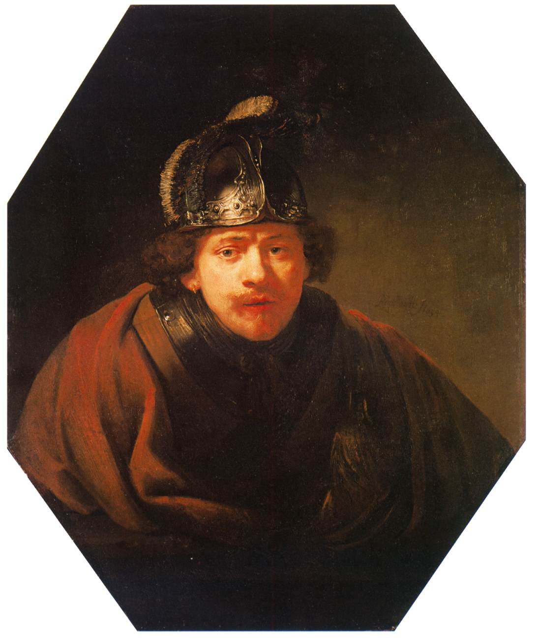 Portrait de Rembrandt avec gorgerin et casque