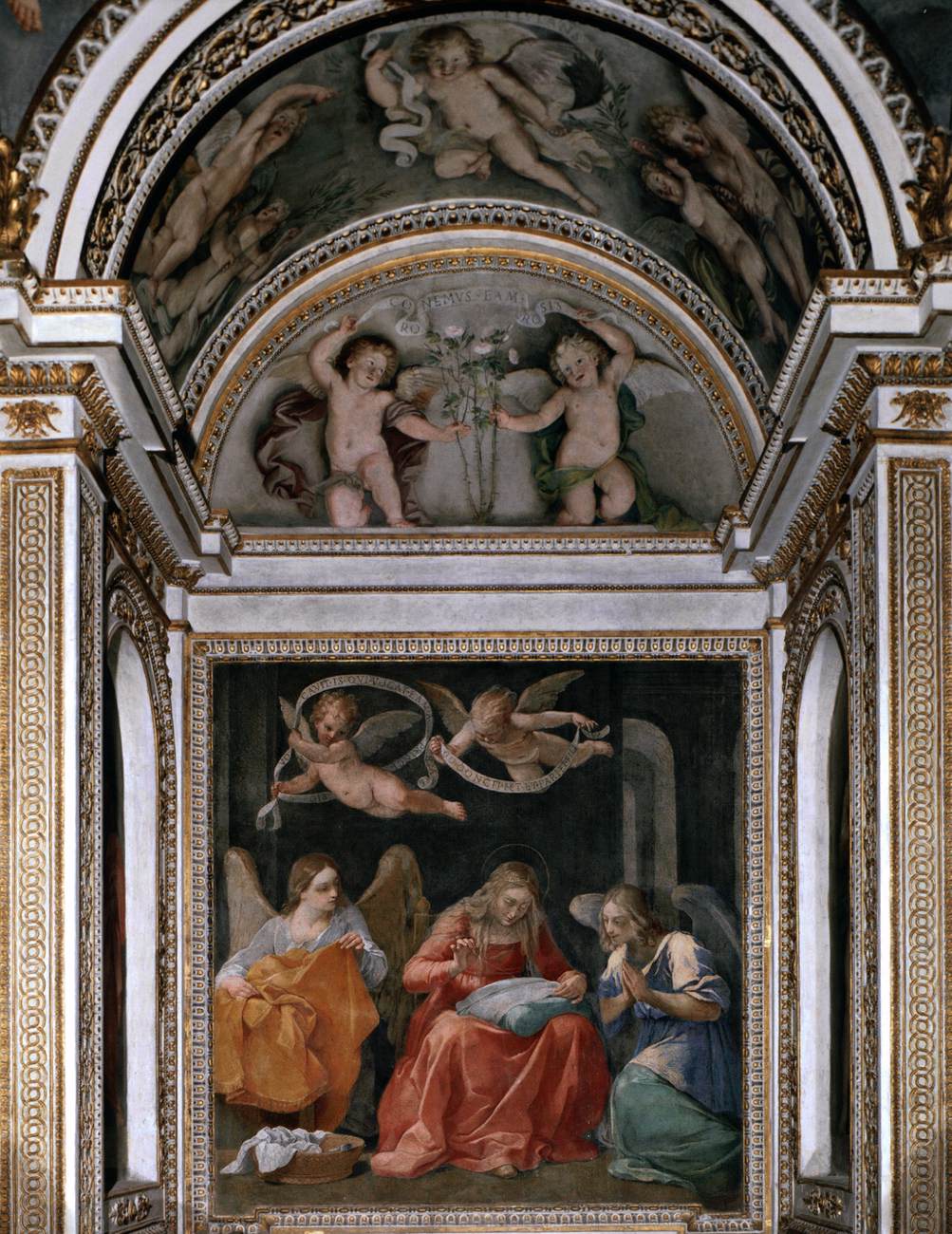 Marie cousant la chemise pour l'Enfant-Christ (Service au Temple)