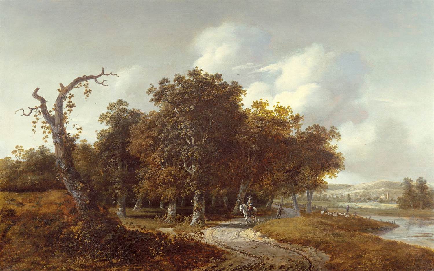 Paysage boisé avec un cavalier