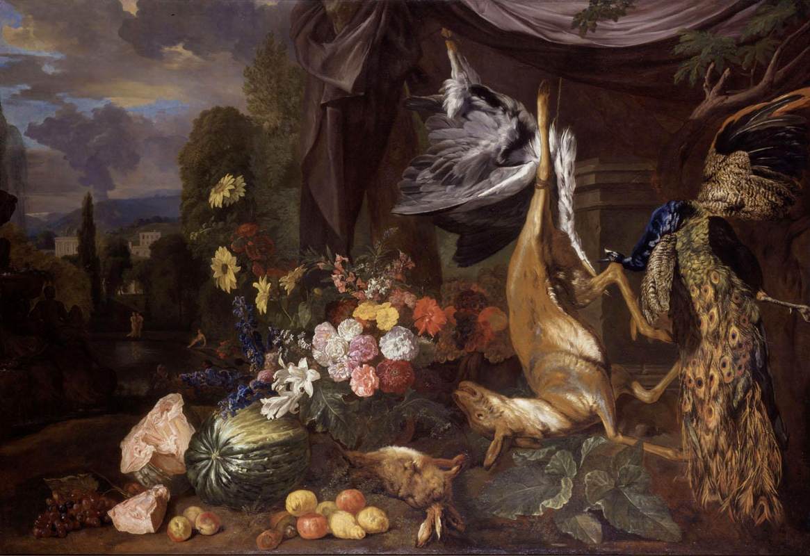 Nature morte aux fleurs et volailles