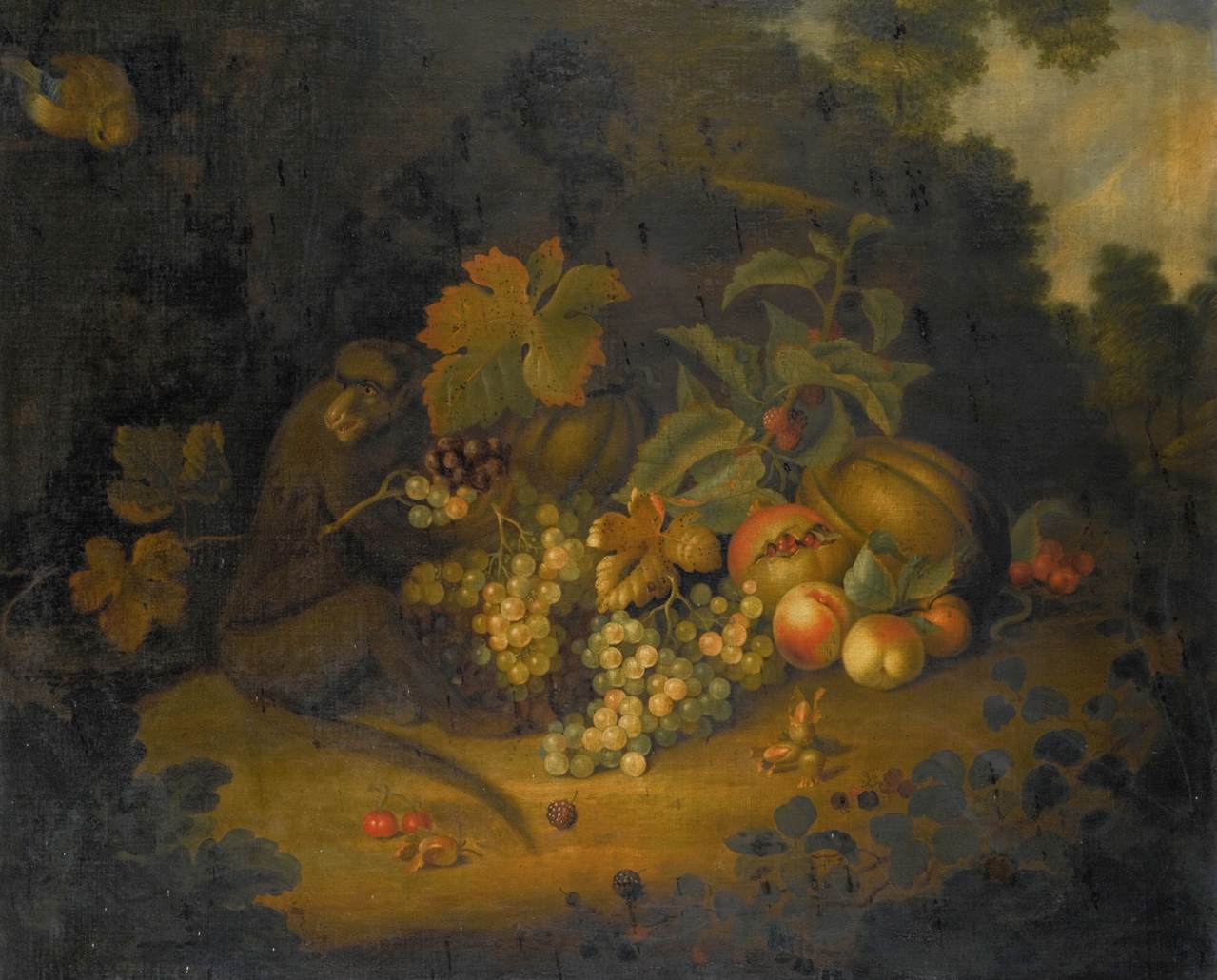 Nature morte de fruits avec un singe