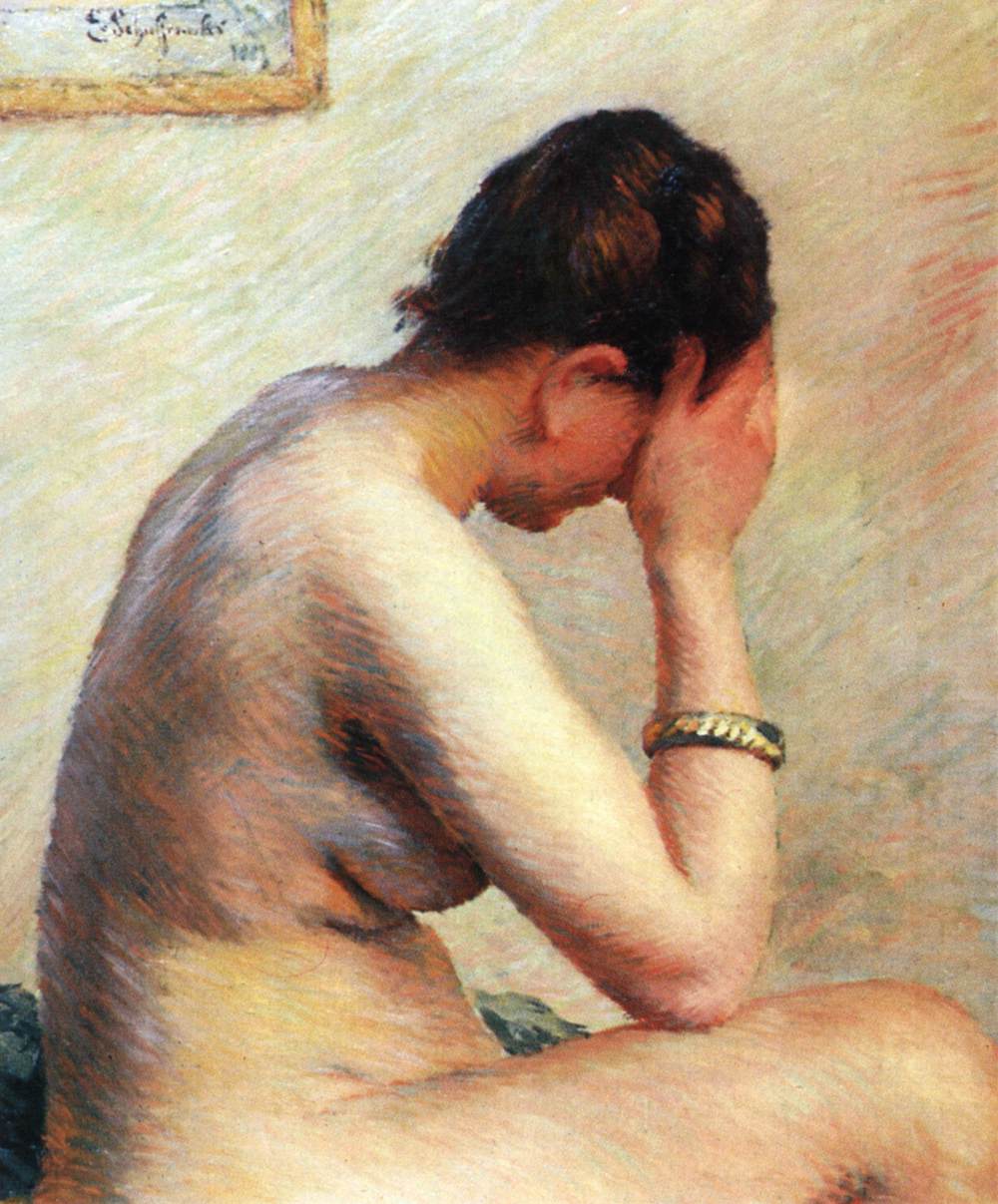 Femme nue assise sur un lit