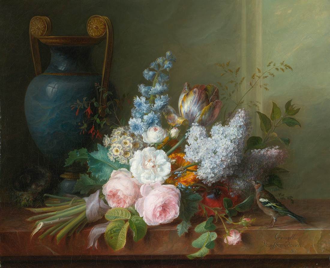 Bouquet de fleurs avec un nid d'oiseau