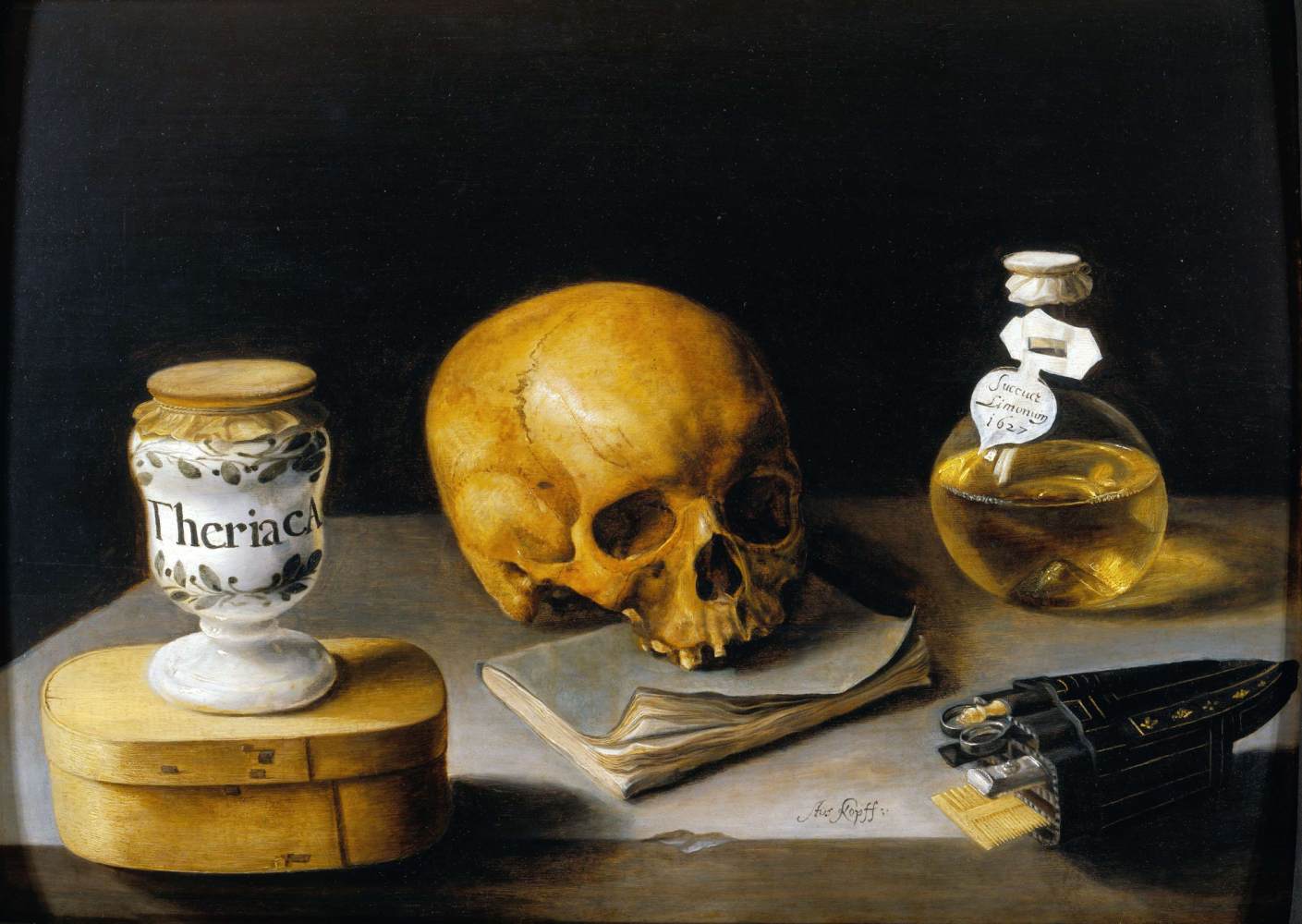 Vanité avec un vase de thériaque