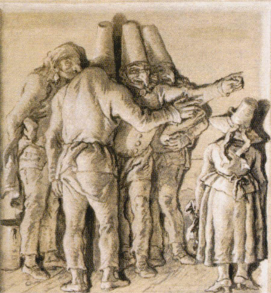 Les Pulcinella renvoyant une jeune fille