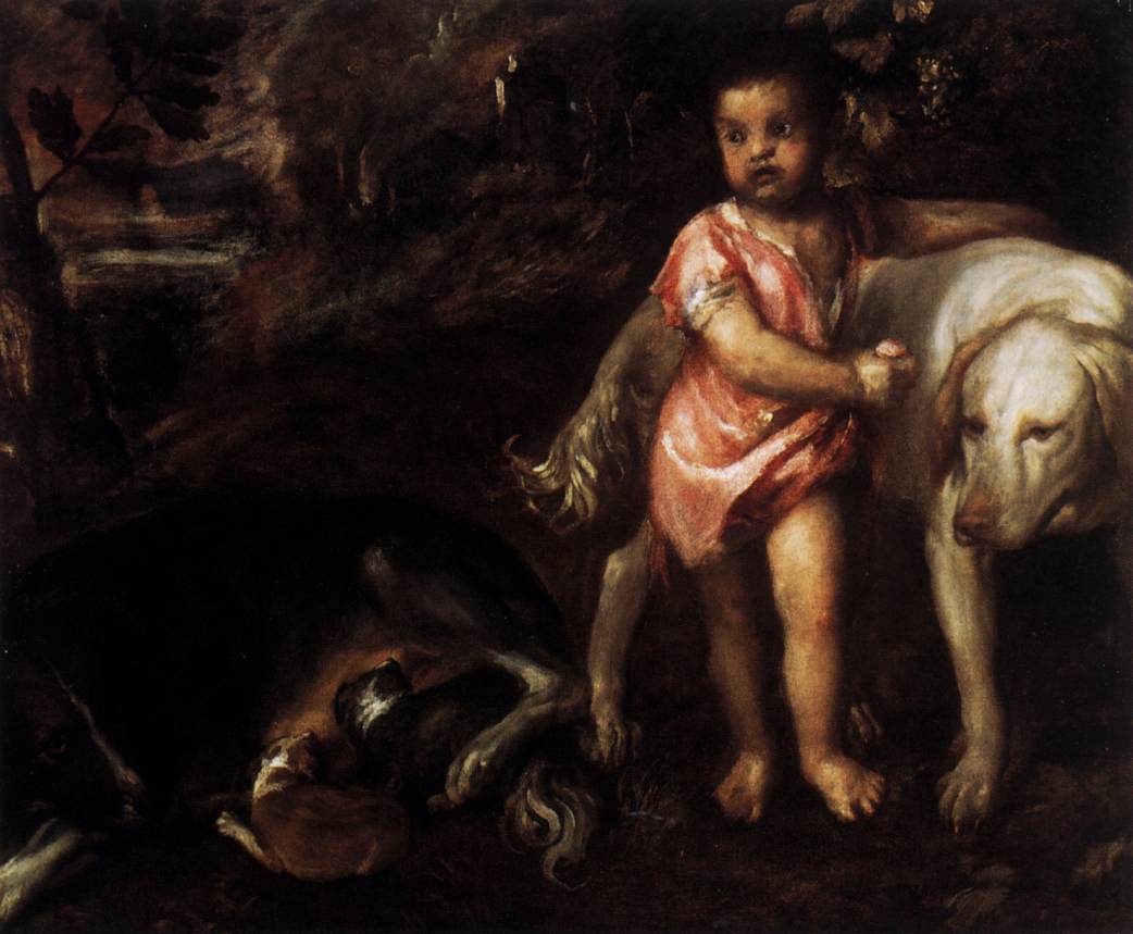 Jeune homme aux chiens