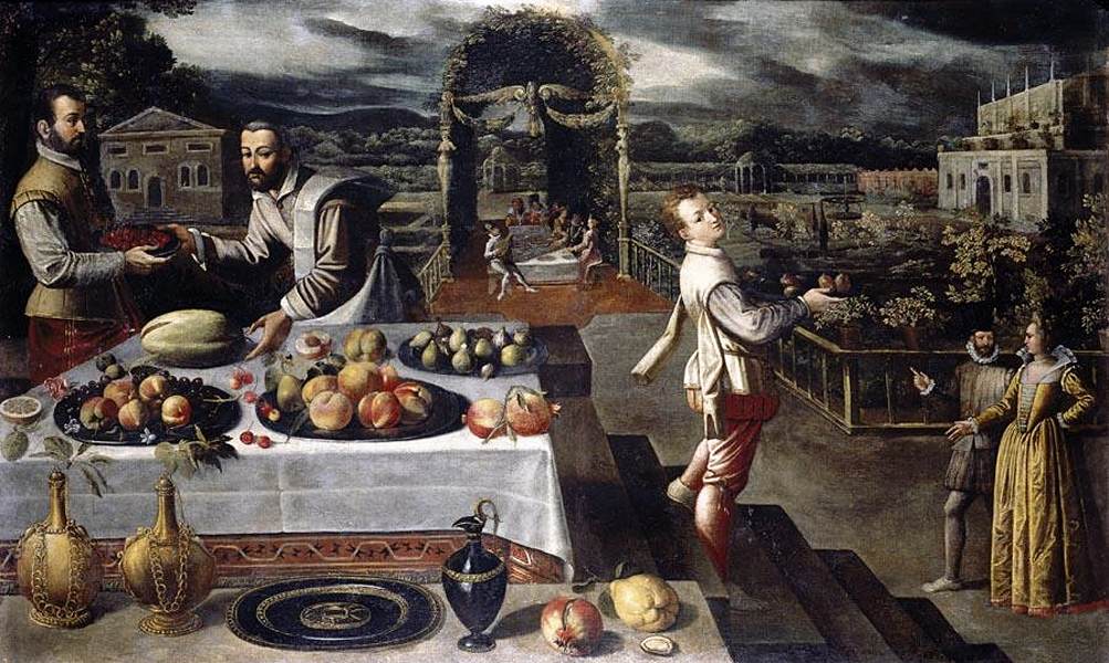 Banquet dans le jardin d'apparat d'un palais