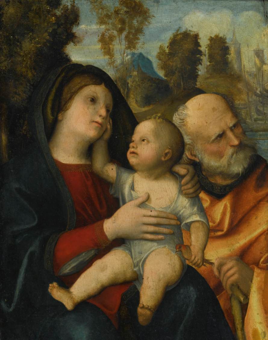 Sainte Famille dans un paysage boisé au bord d'une rivière