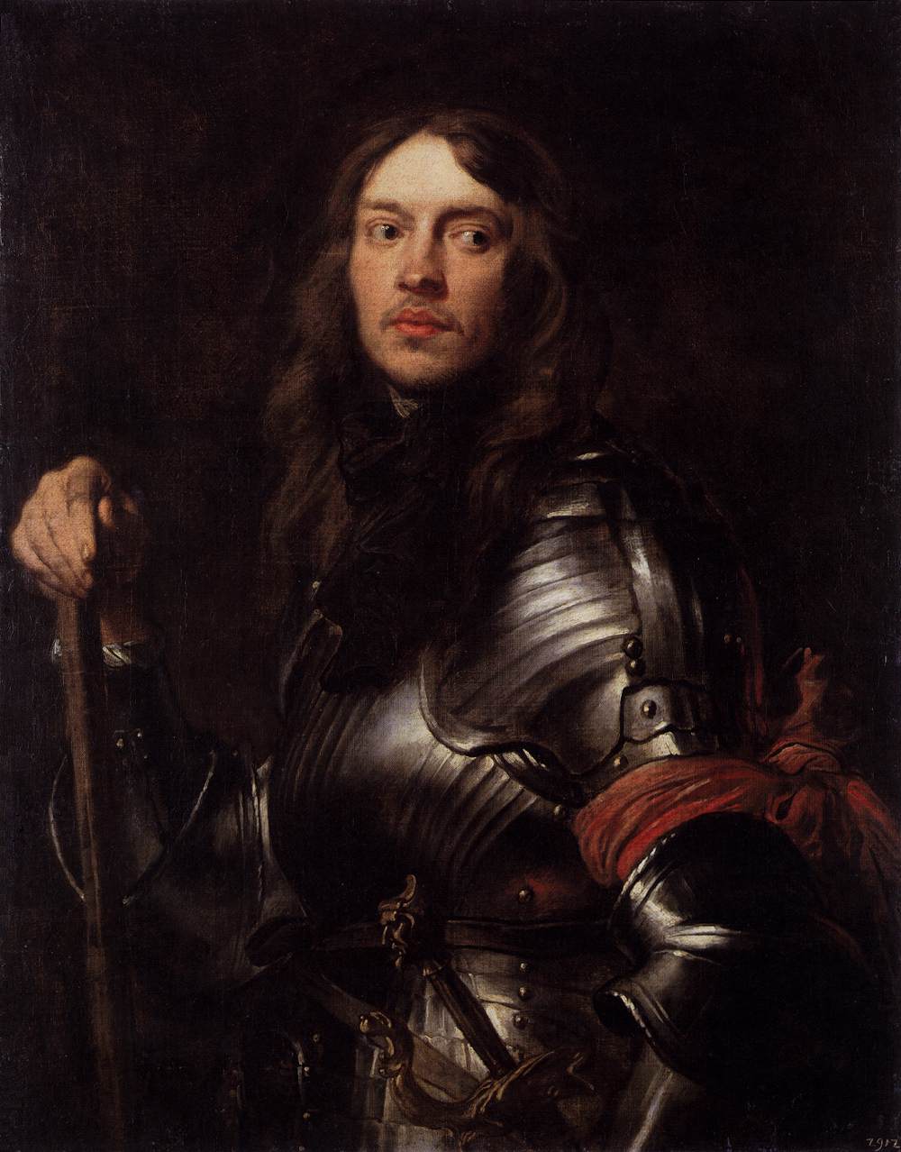 Portrait d'un homme en armure au foulard rouge