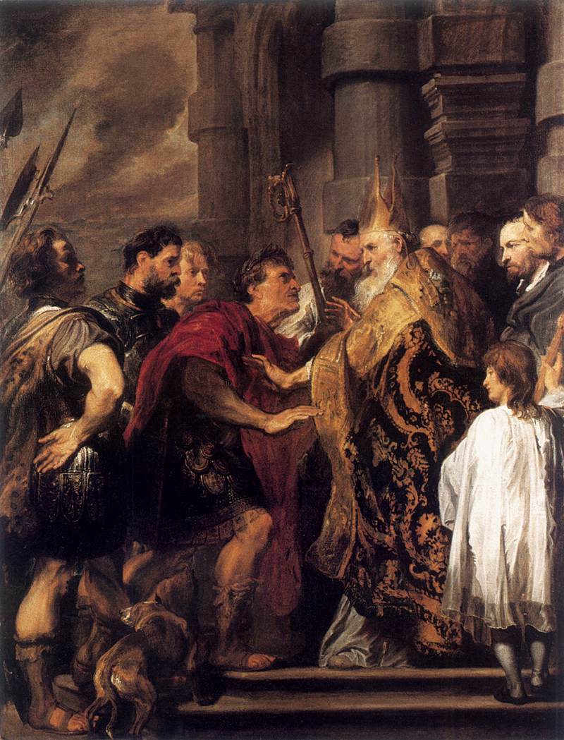 L'empereur Théodose interdit par saint Ambroise d'entrer dans la cathédrale de Milan