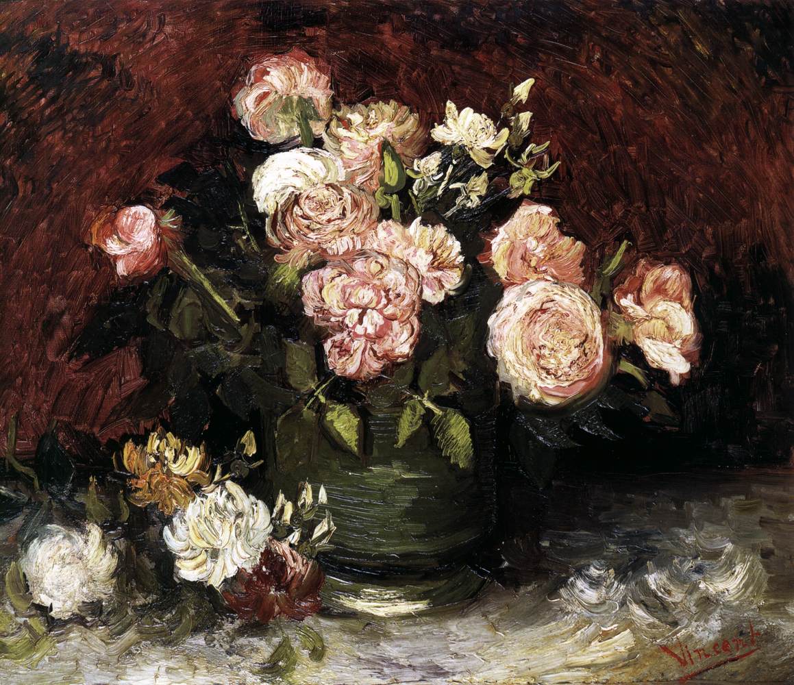 Coupe de pivoines et de roses