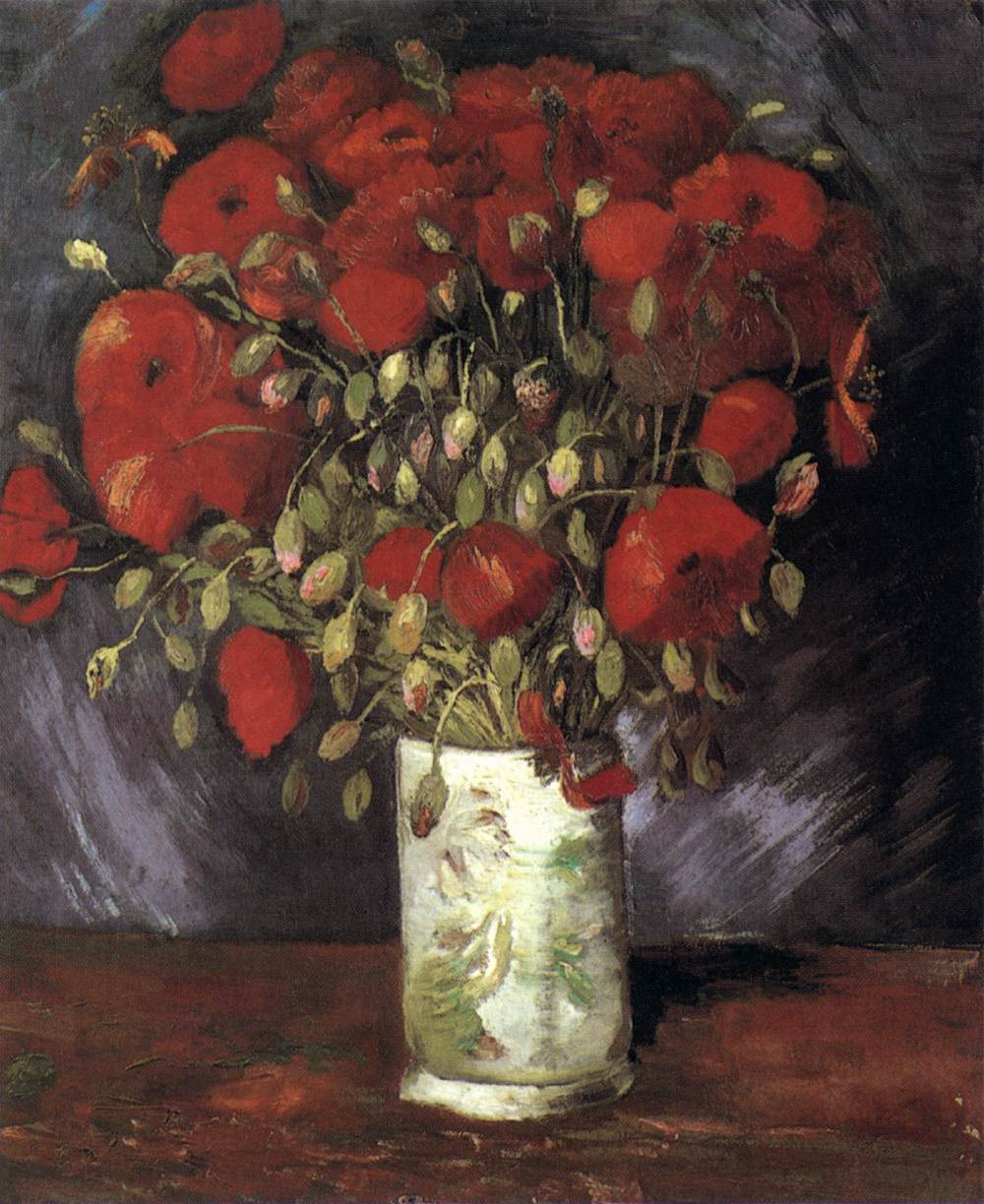 Vase de coquelicots rouges