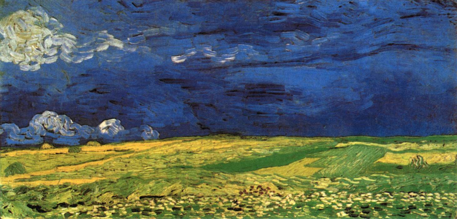 Champ de blé sous un ciel nuageux