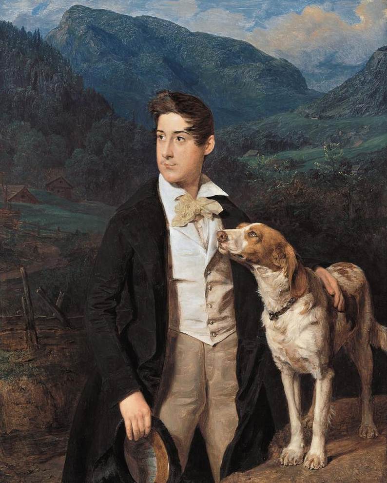Ferdinand, fils de Waldmüller, avec un chien