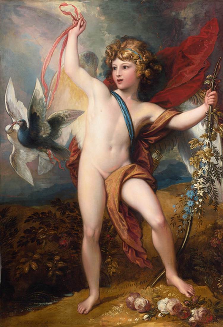 Cupidon libérant deux colombes