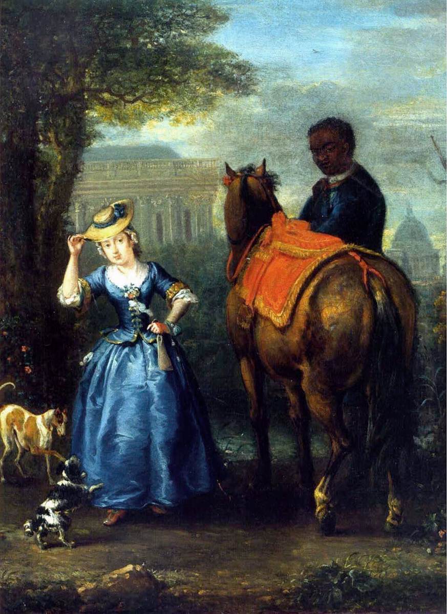 Une dame et un palefrenier noir