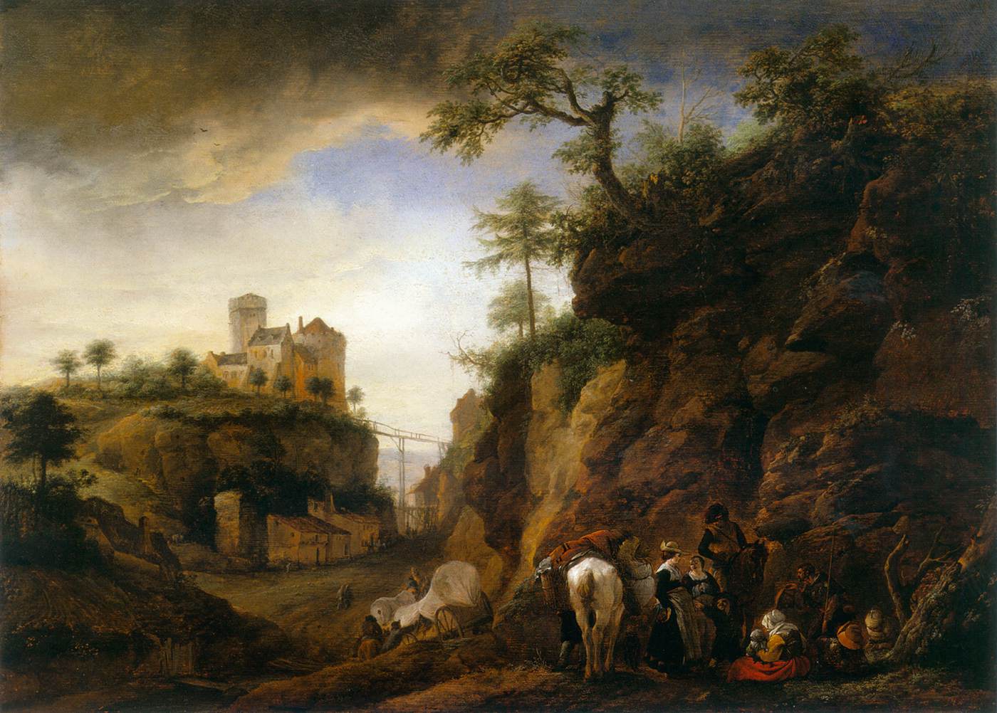 Paysage rocheux avec des voyageurs au repos