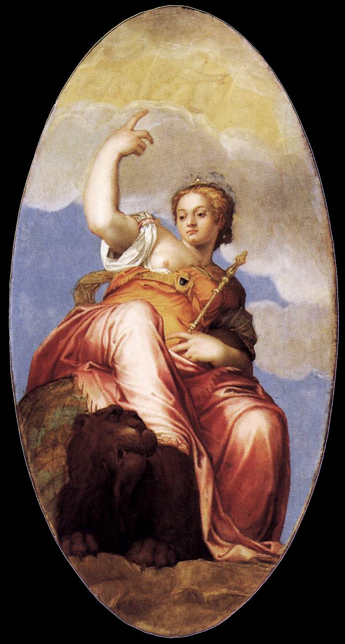 Venise assise sur le globe et sur un lion