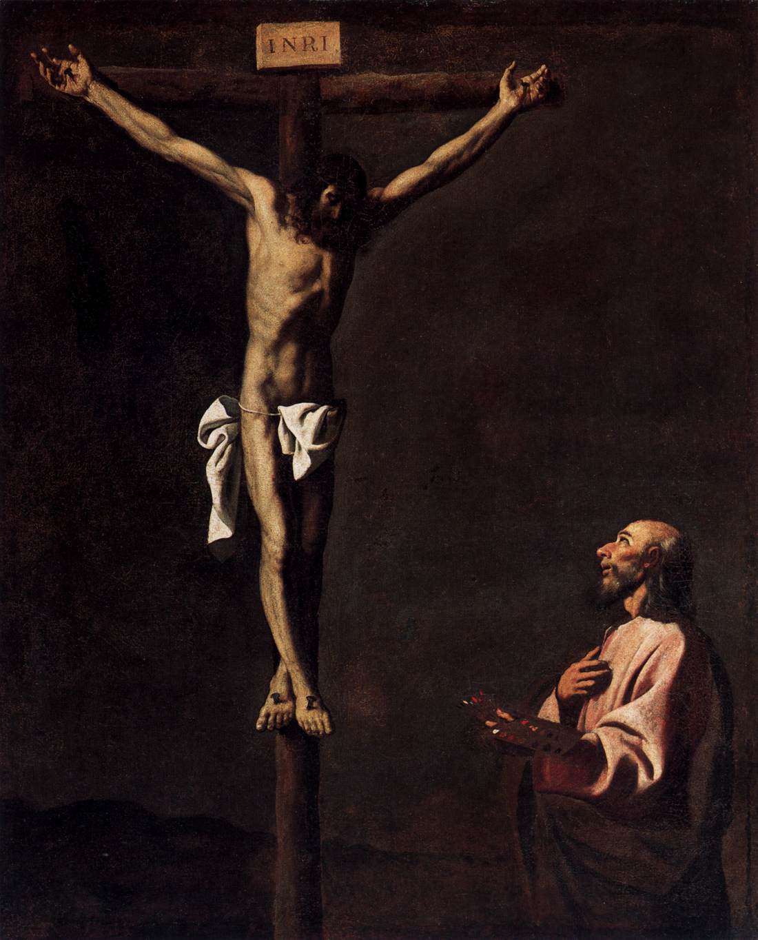 Saint Luc en peintre devant le Christ en croix