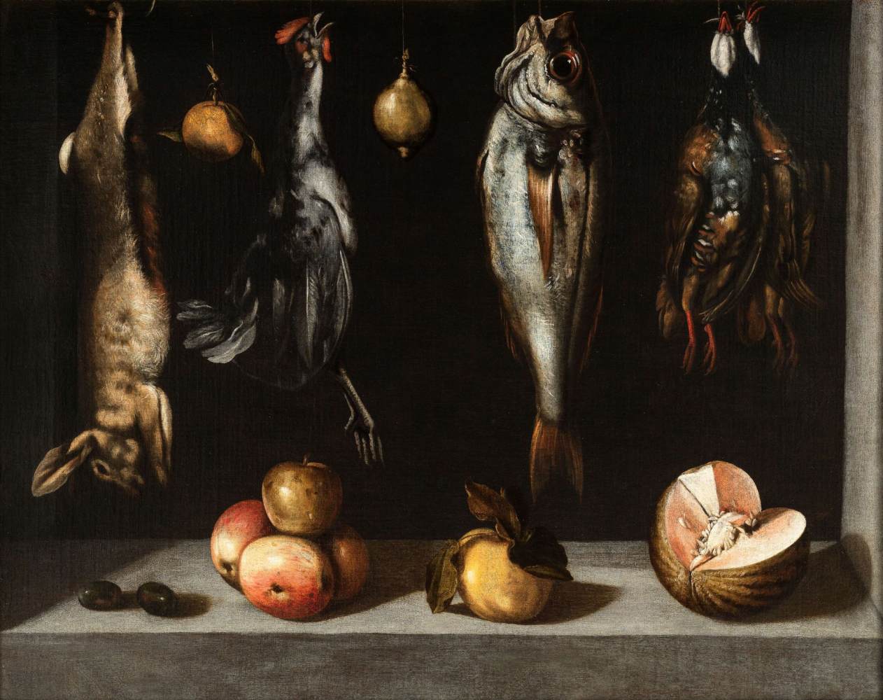 Nature morte avec poissons de gibier et fruits